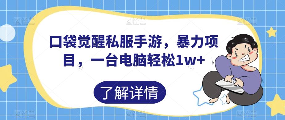 口袋觉醒私服手游，暴力项目，一台电脑轻松1w+【揭秘】第一学习库-致力于各大收费VIP教程和网赚项目分享第一学习库